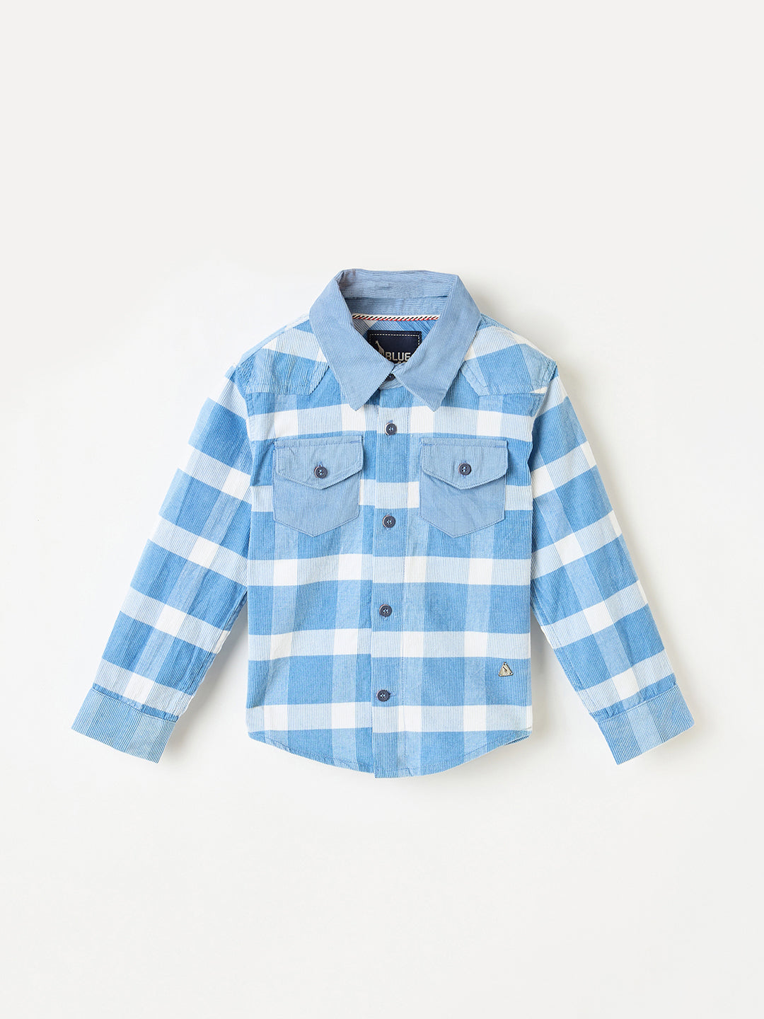 Blue Giraffe Boys White Checks Collar Shirt