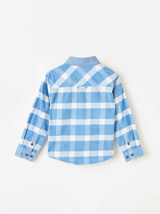 Blue Giraffe Boys White Checks Collar Shirt