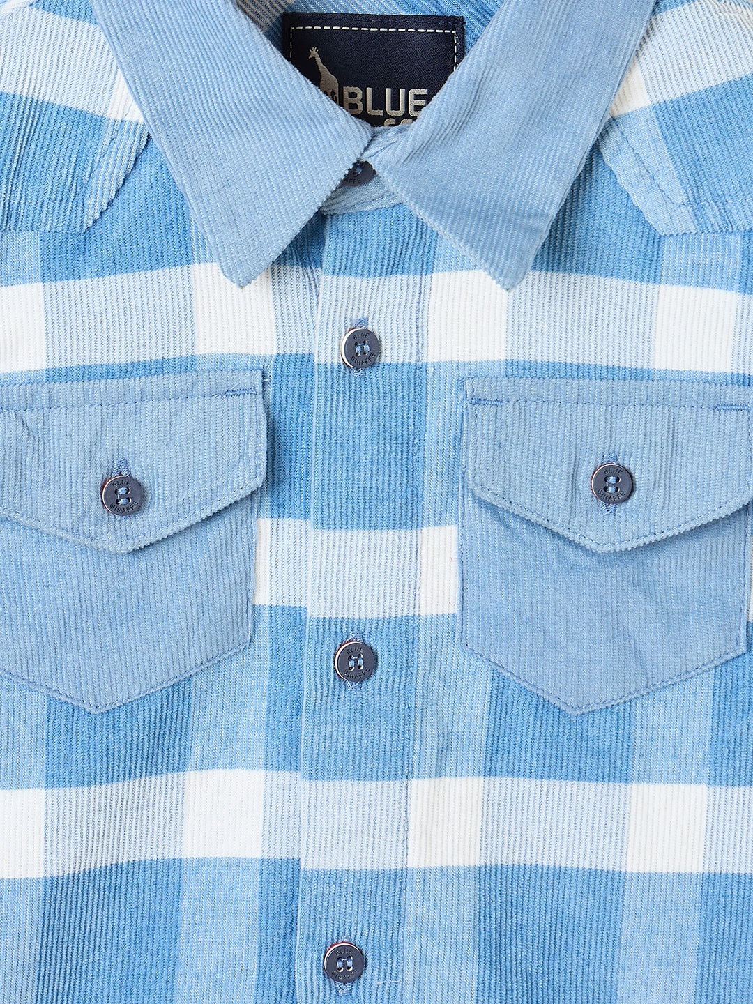 Blue Giraffe Boys White Checks Collar Shirt