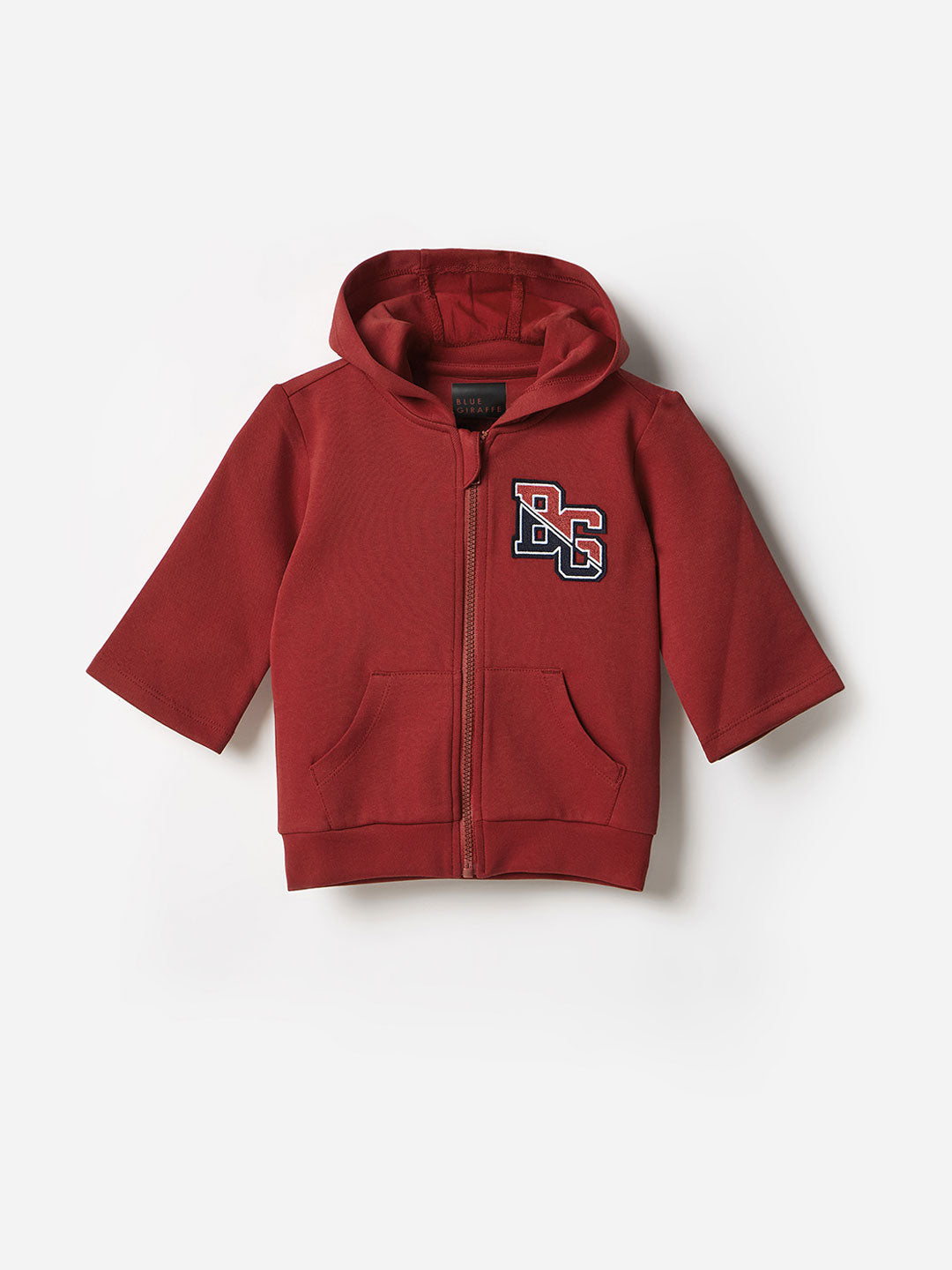 Blue Giraffe Boys Red Solid Hooded Sweatshirt