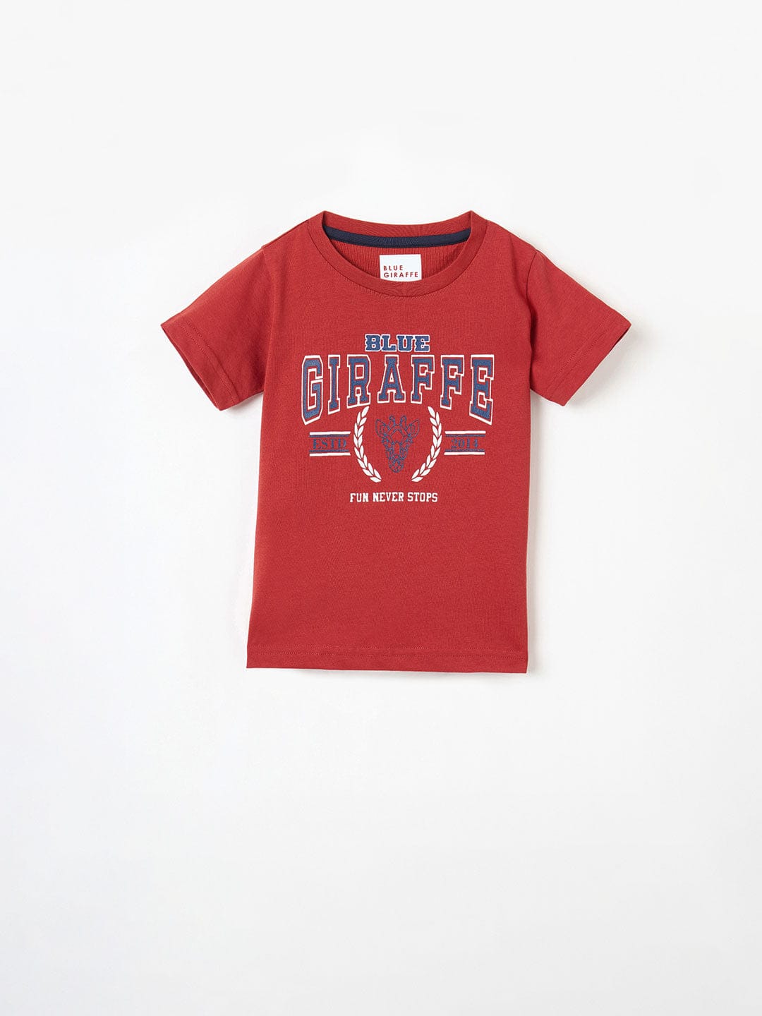 Blue Giraffe Boys White Graphic Round Neck Tshirt