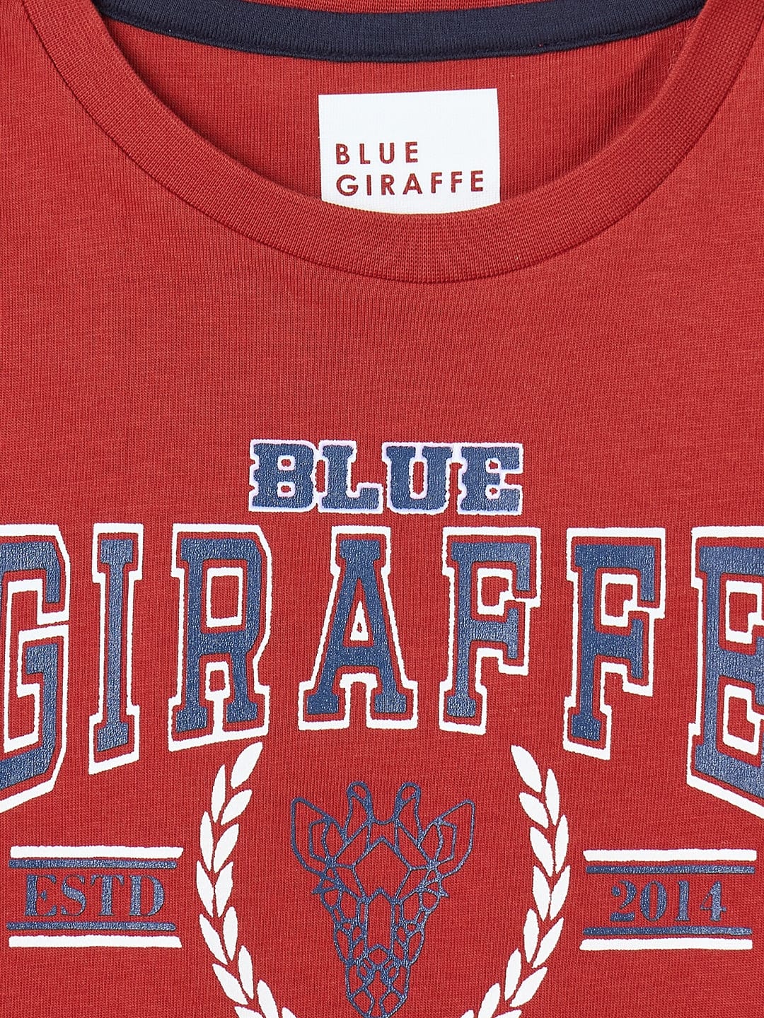 Blue Giraffe Boys White Graphic Round Neck Tshirt