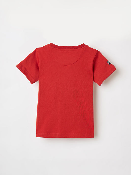 Blue Giraffe Boys White Solid Crew Neck Tshirt