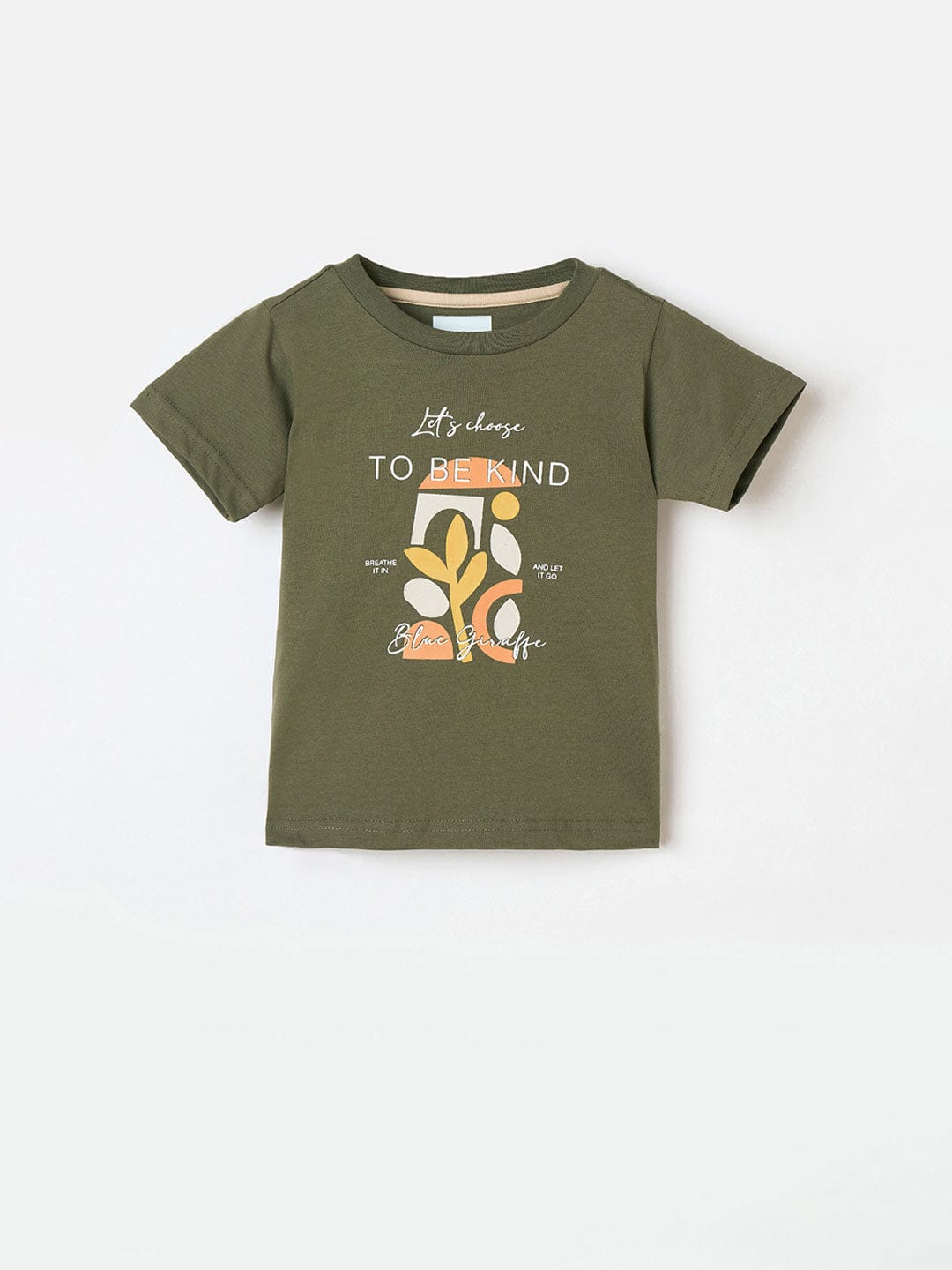 Blue Giraffe Boys Green Solid Crew Neck Tshirt