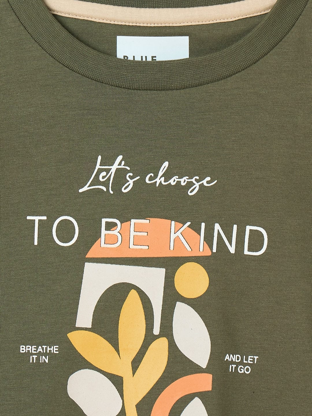 Blue Giraffe Boys Green Solid Crew Neck Tshirt