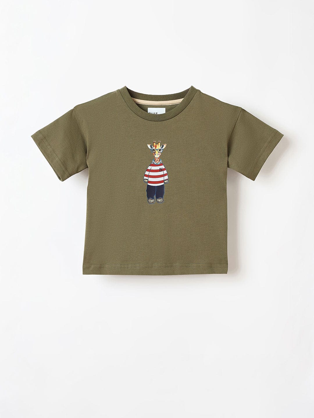 Blue Giraffe Boys Beige Solid Crew Neck Tshirt