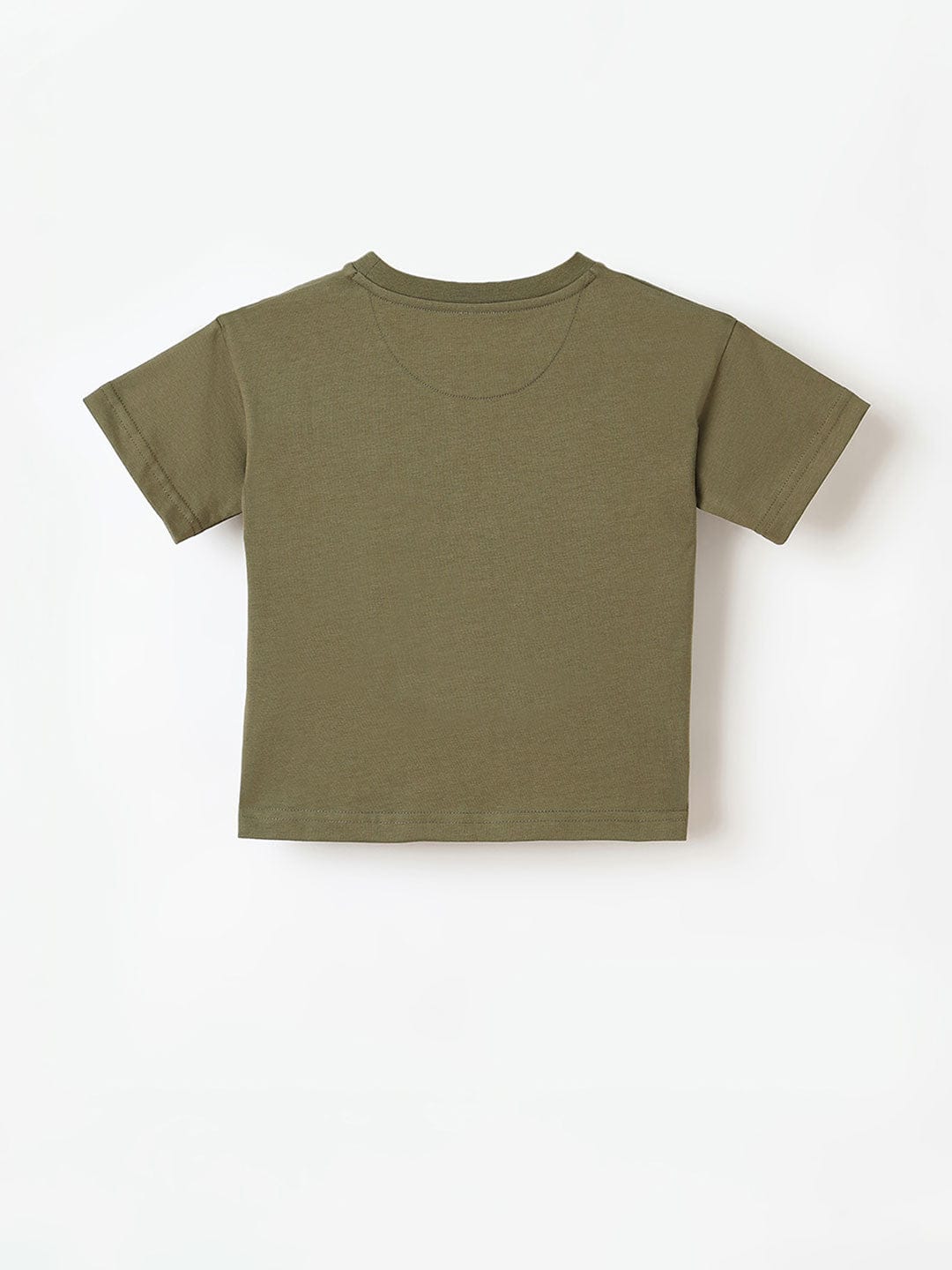 Blue Giraffe Boys Beige Solid Crew Neck Tshirt