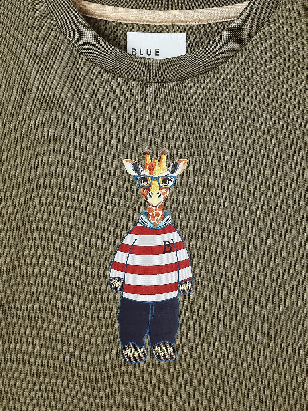 Blue Giraffe Boys Beige Solid Crew Neck Tshirt