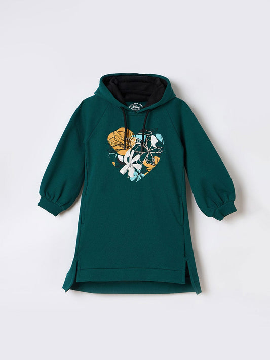 Blue Giraffe Girls Green Graphic Round Neck Dress