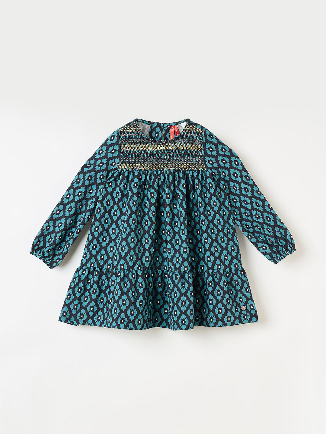 Blue Giraffe Girls Green Printed Round Neck Dress