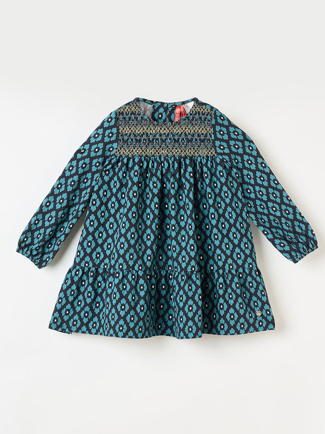 Blue Giraffe Girls Green Printed Round Neck Dress