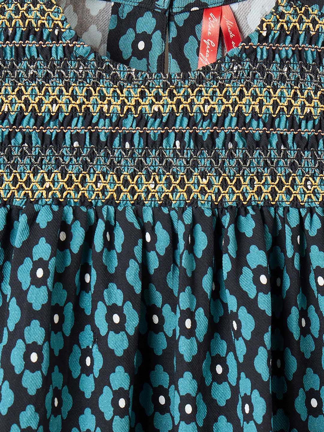 Blue Giraffe Girls Green Printed Round Neck Dress