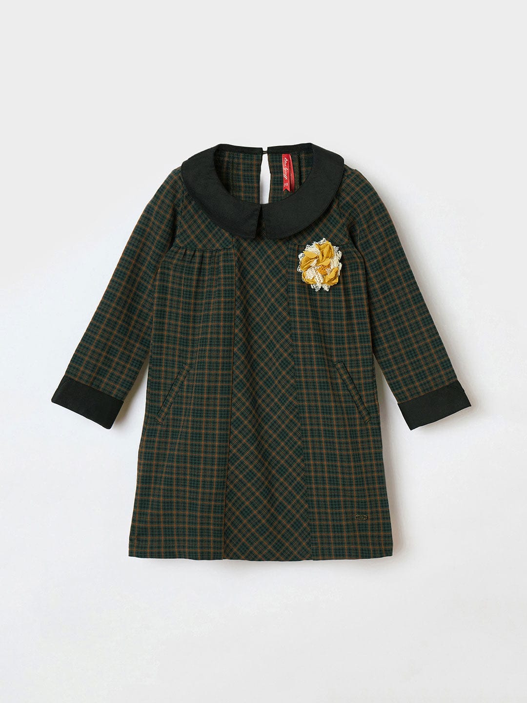 Blue Giraffe Girls Multi Checks Collar Dress