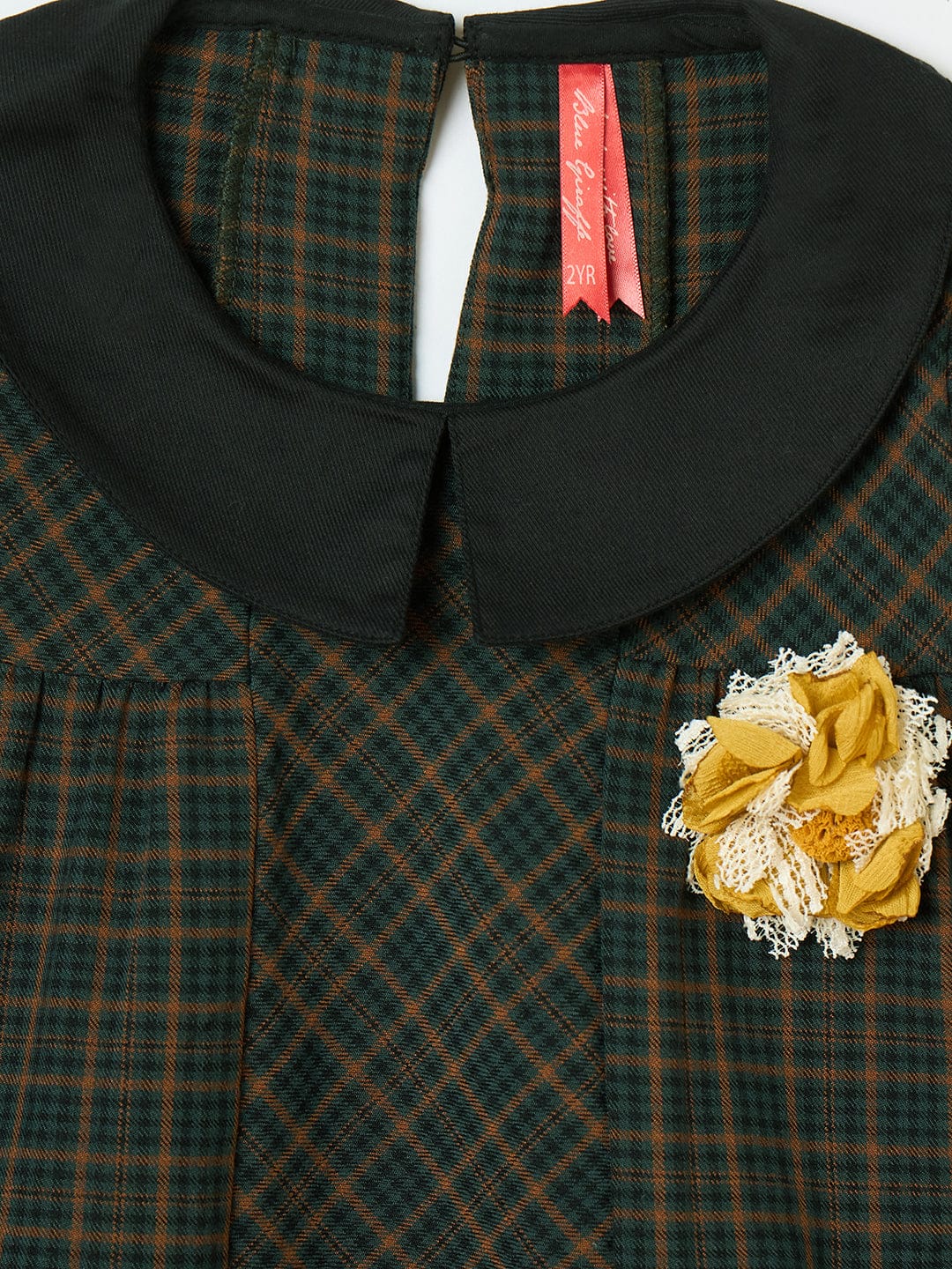 Blue Giraffe Girls Multi Checks Collar Dress