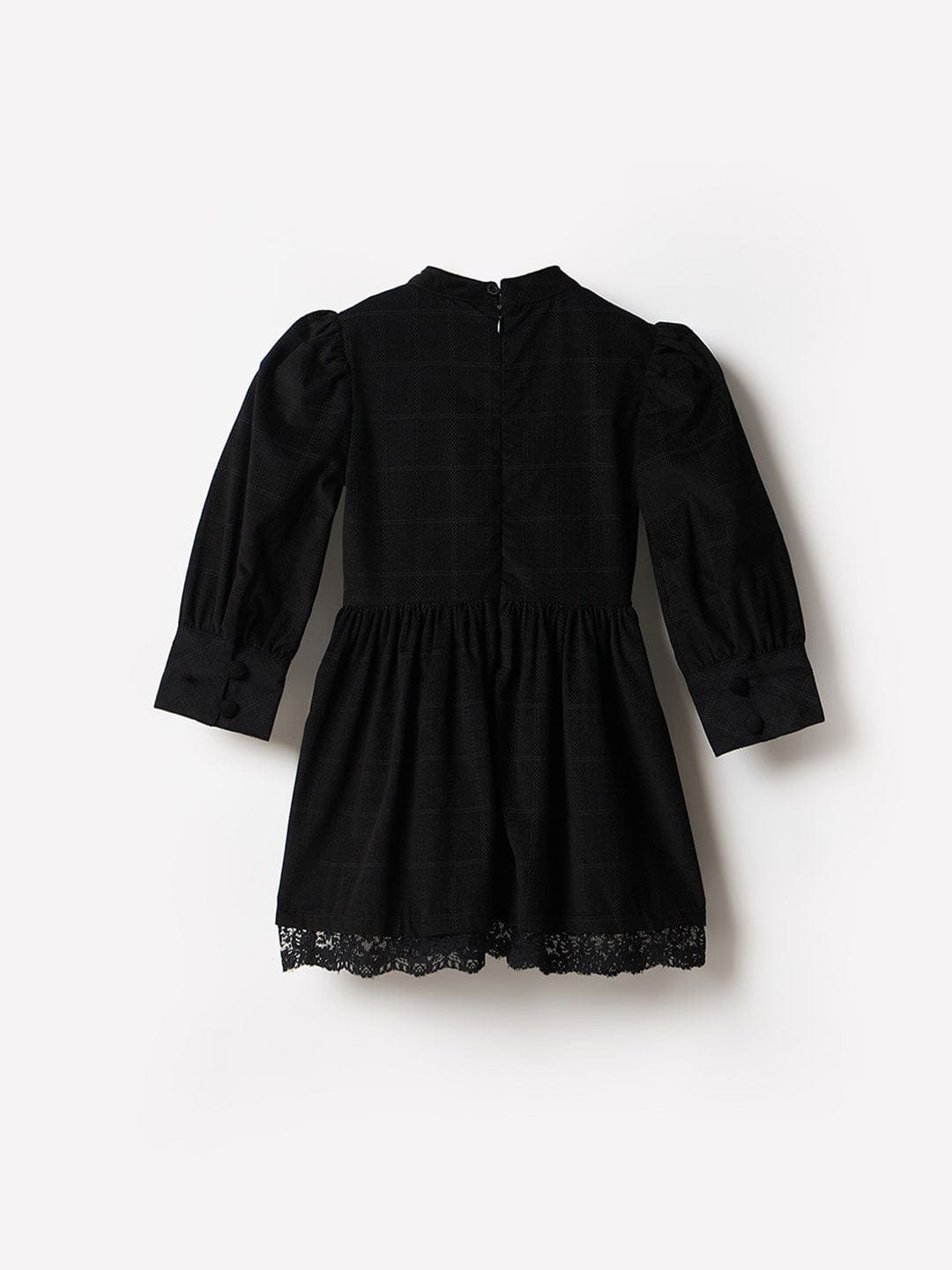 Blue Giraffe Girls Black Checks Round Neck Dress