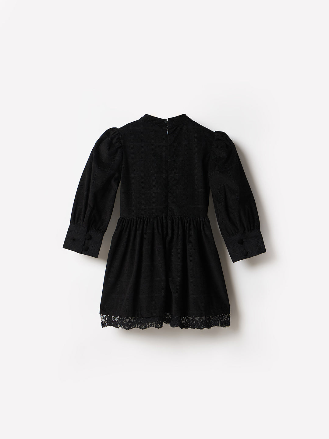 Blue Giraffe Girls Black Checks Round Neck Dress