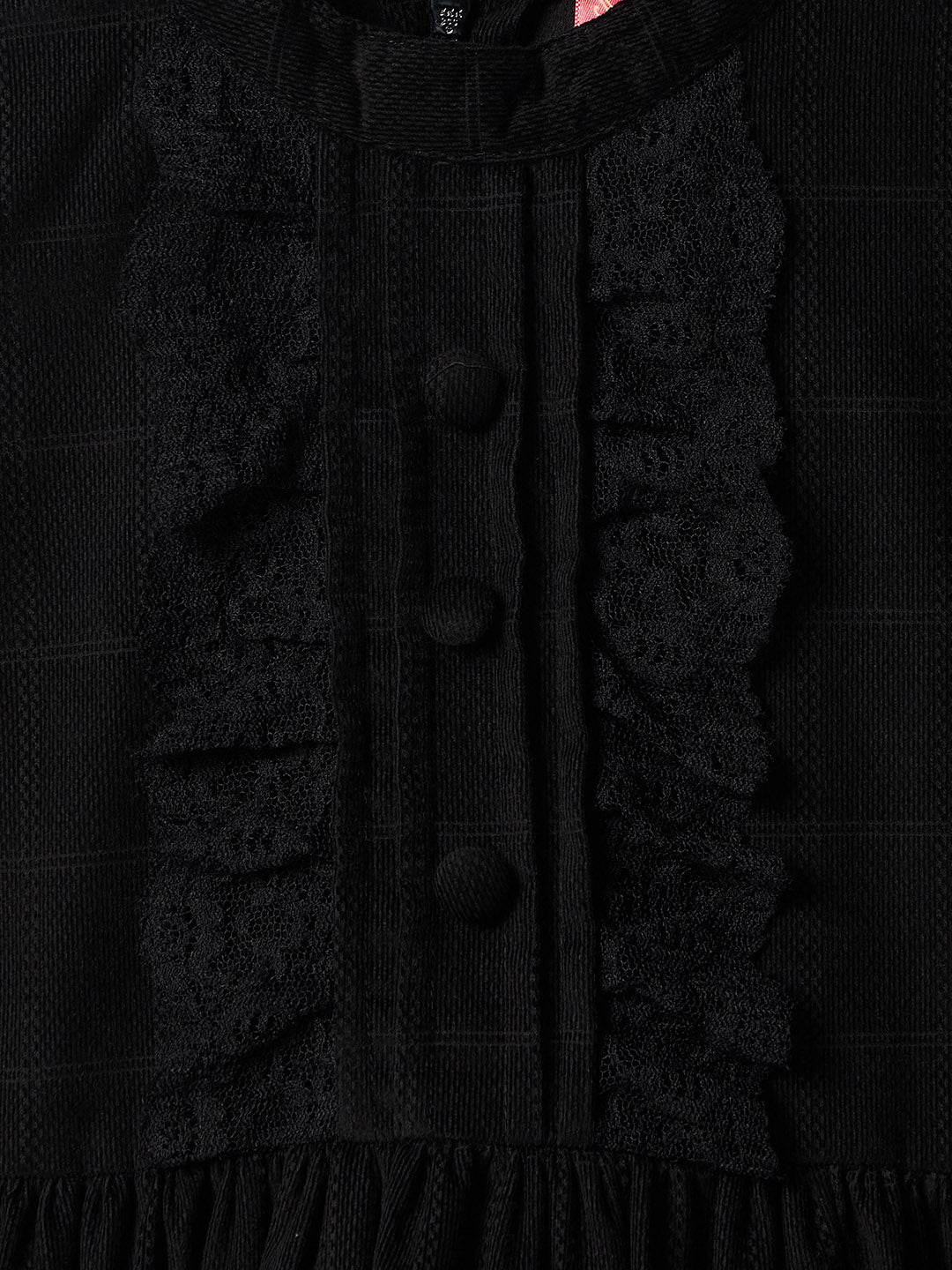 Blue Giraffe Girls Black Checks Round Neck Dress