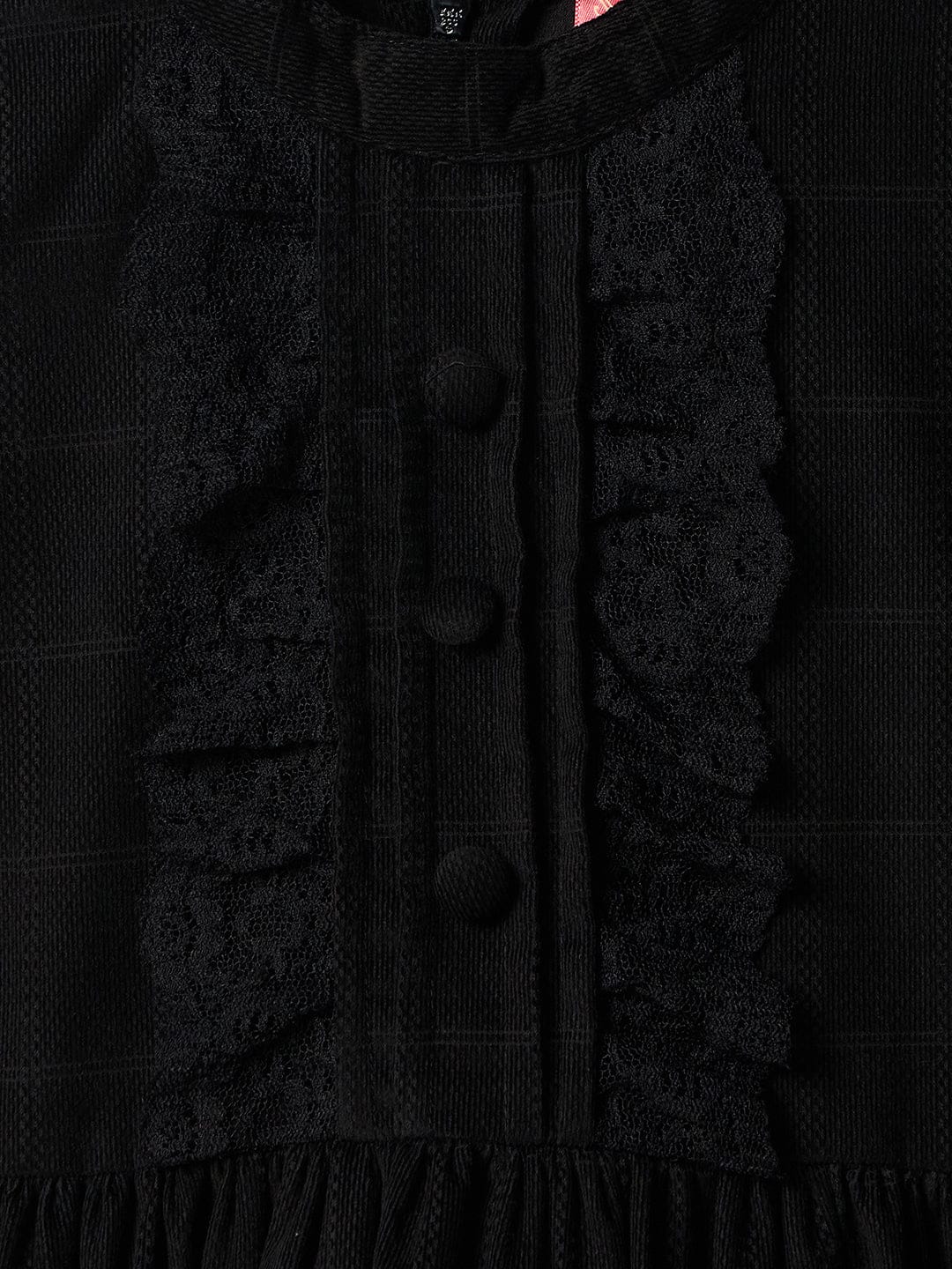 Blue Giraffe Girls Black Checks Round Neck Dress