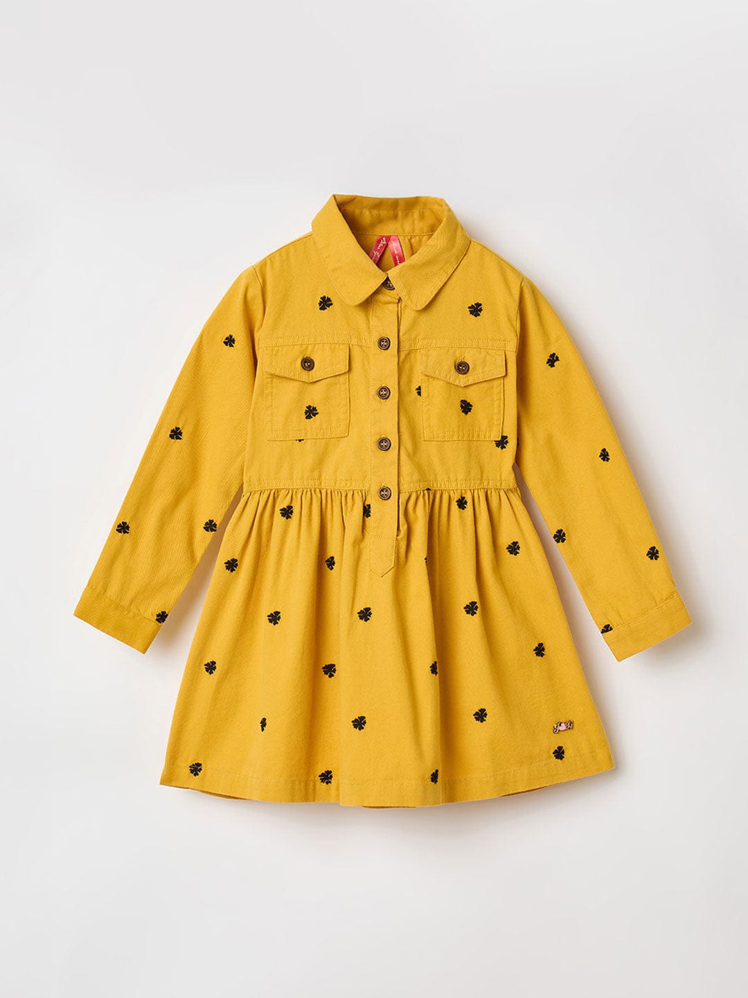 Blue Giraffe Girls Black Embroidered Round Neck Dress