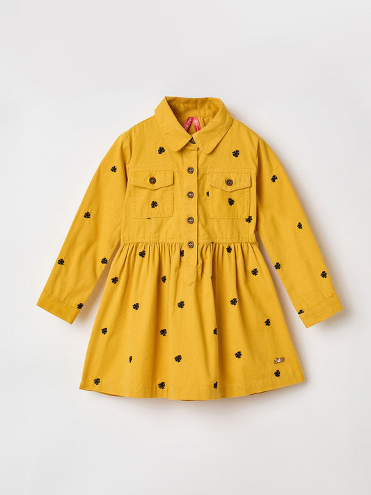 Blue Giraffe Girls Black Embroidered Round Neck Dress