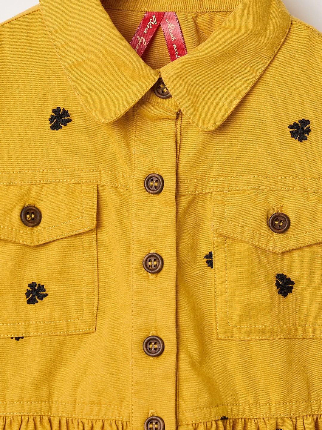 Blue Giraffe Girls Black Embroidered Round Neck Dress