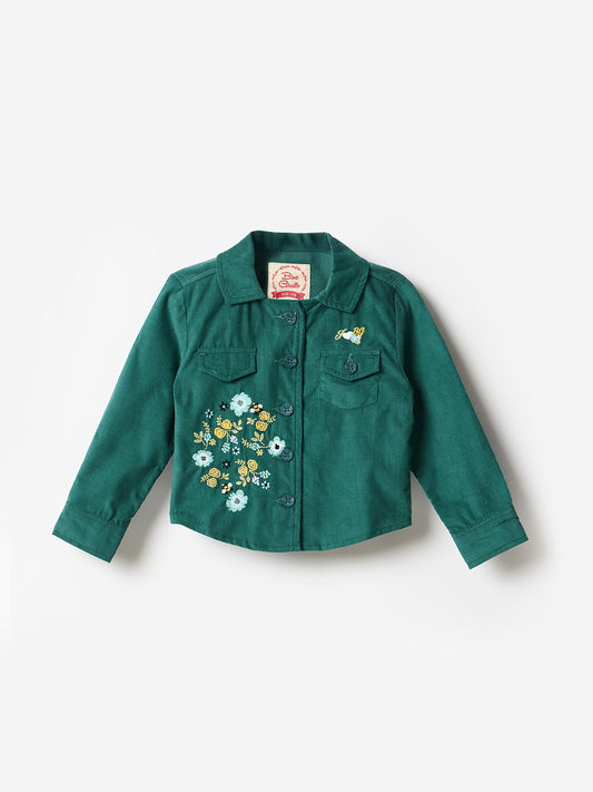 Blue Giraffe Girls Blue Embroidered Collar Jacket