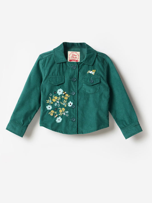 Blue Giraffe Girls Blue Embroidered Collar Jacket