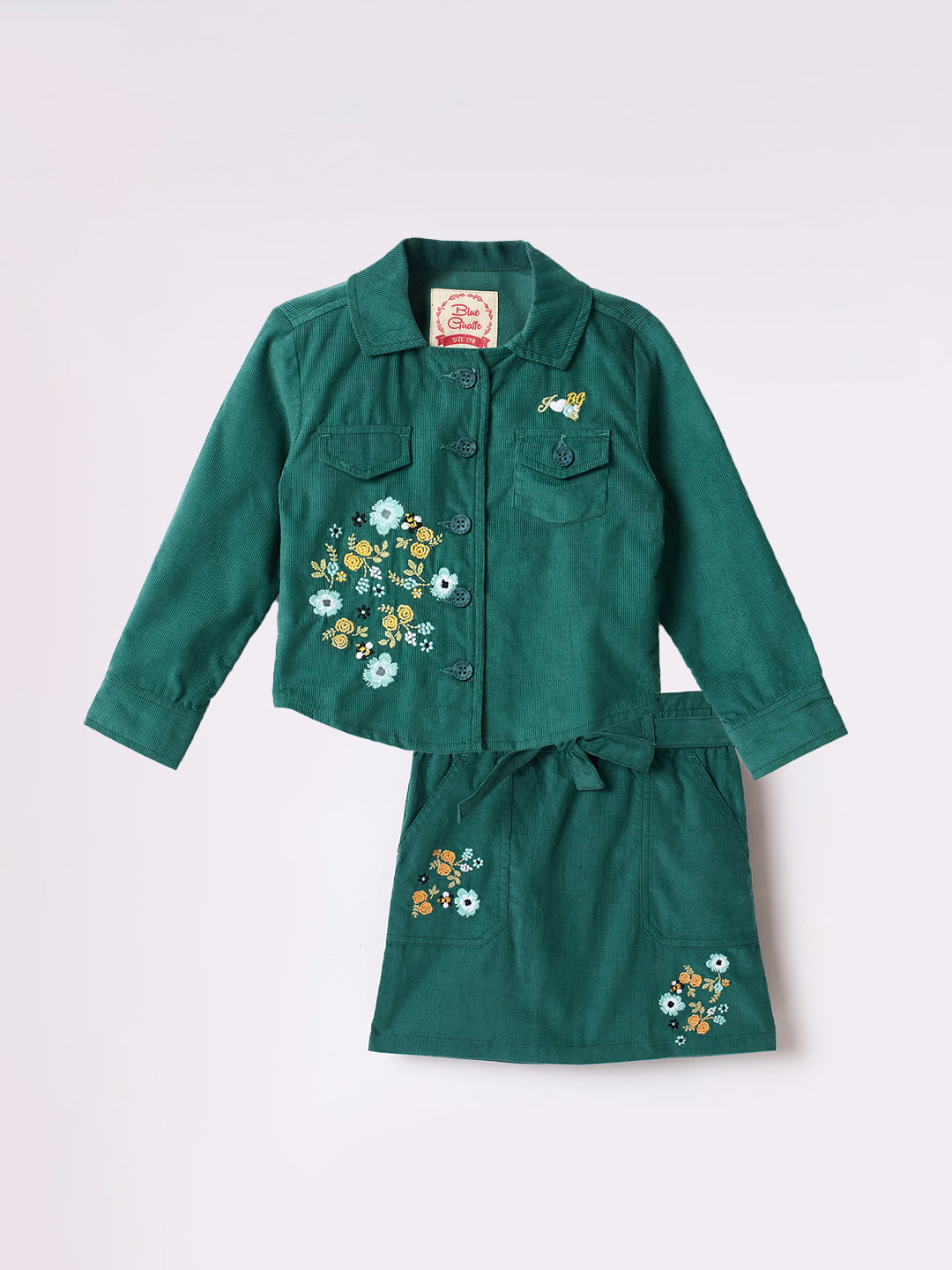 Blue Giraffe Girls Blue Embroidered Collar Jacket