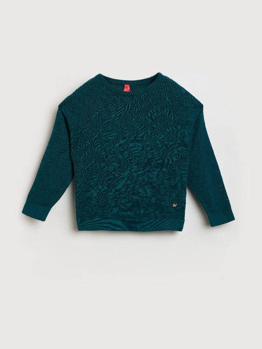 Blue Giraffe Girls Blue Knitted Crew Neck Tshirt