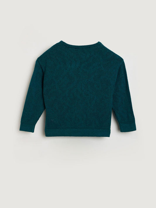 Blue Giraffe Girls Blue Knitted Crew Neck Tshirt