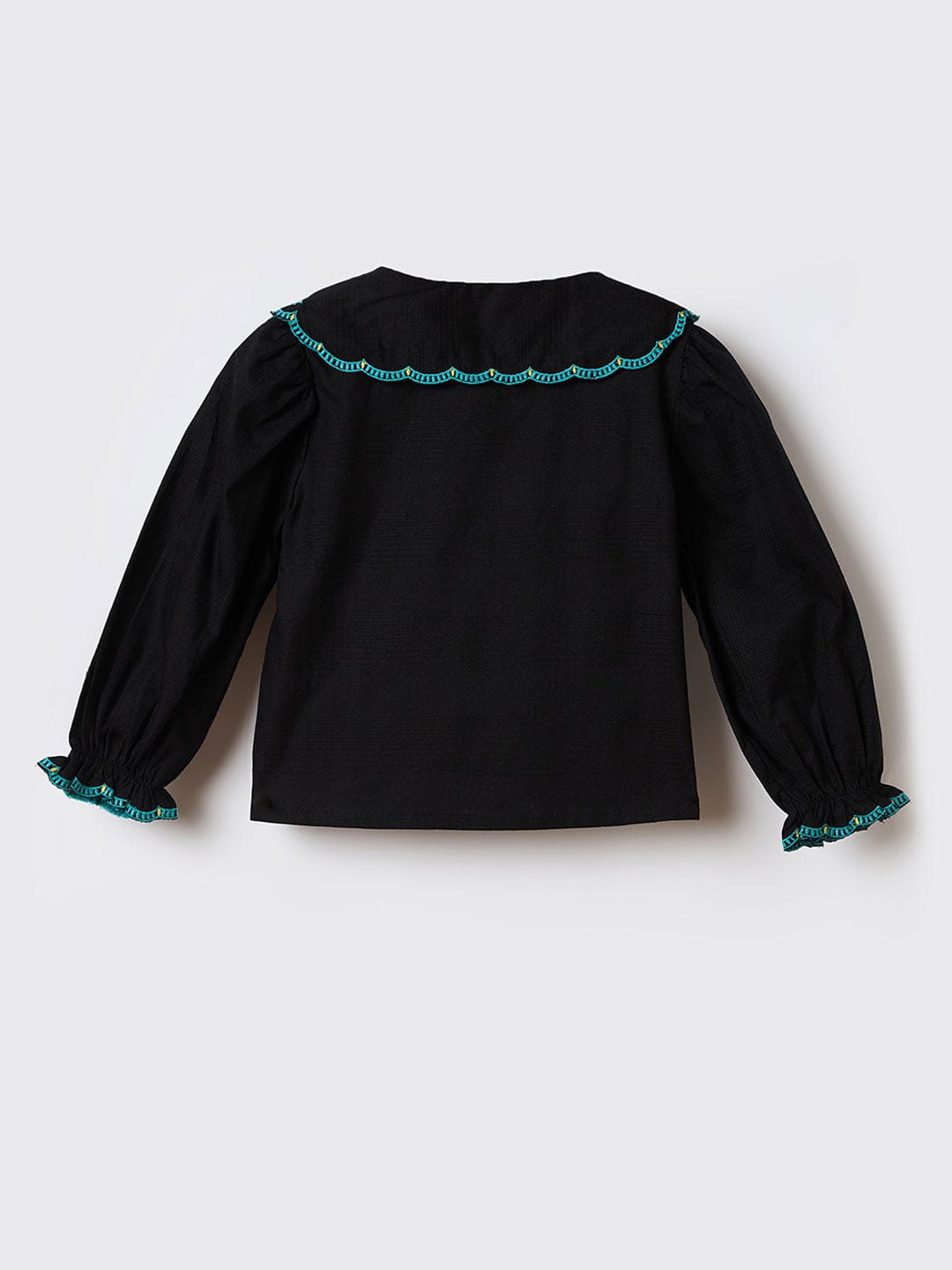 Blue Giraffe Girls Black Checks Round Neck Top