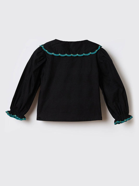 Blue Giraffe Girls Black Checks Round Neck Top