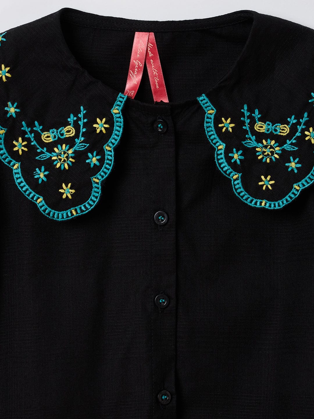 Blue Giraffe Girls Black Checks Round Neck Top