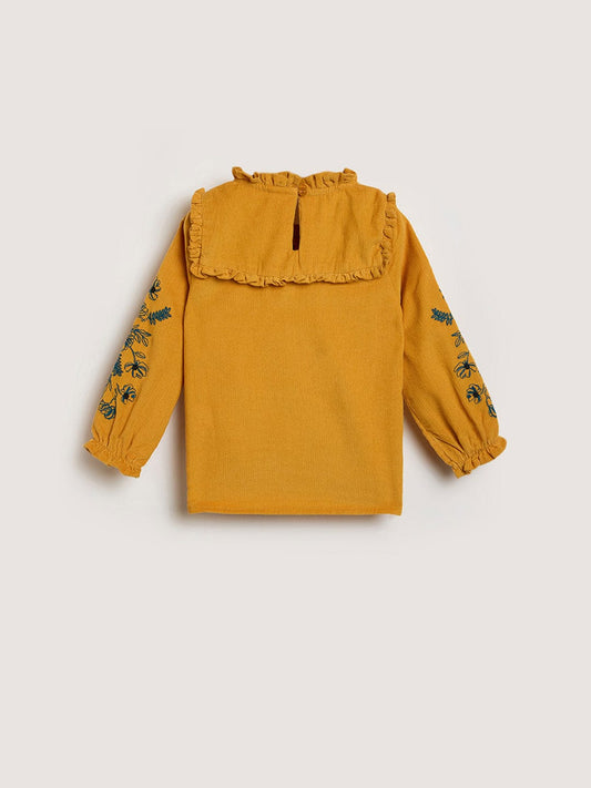 Blue Giraffe Girls Yellow Solid Round Neck Top