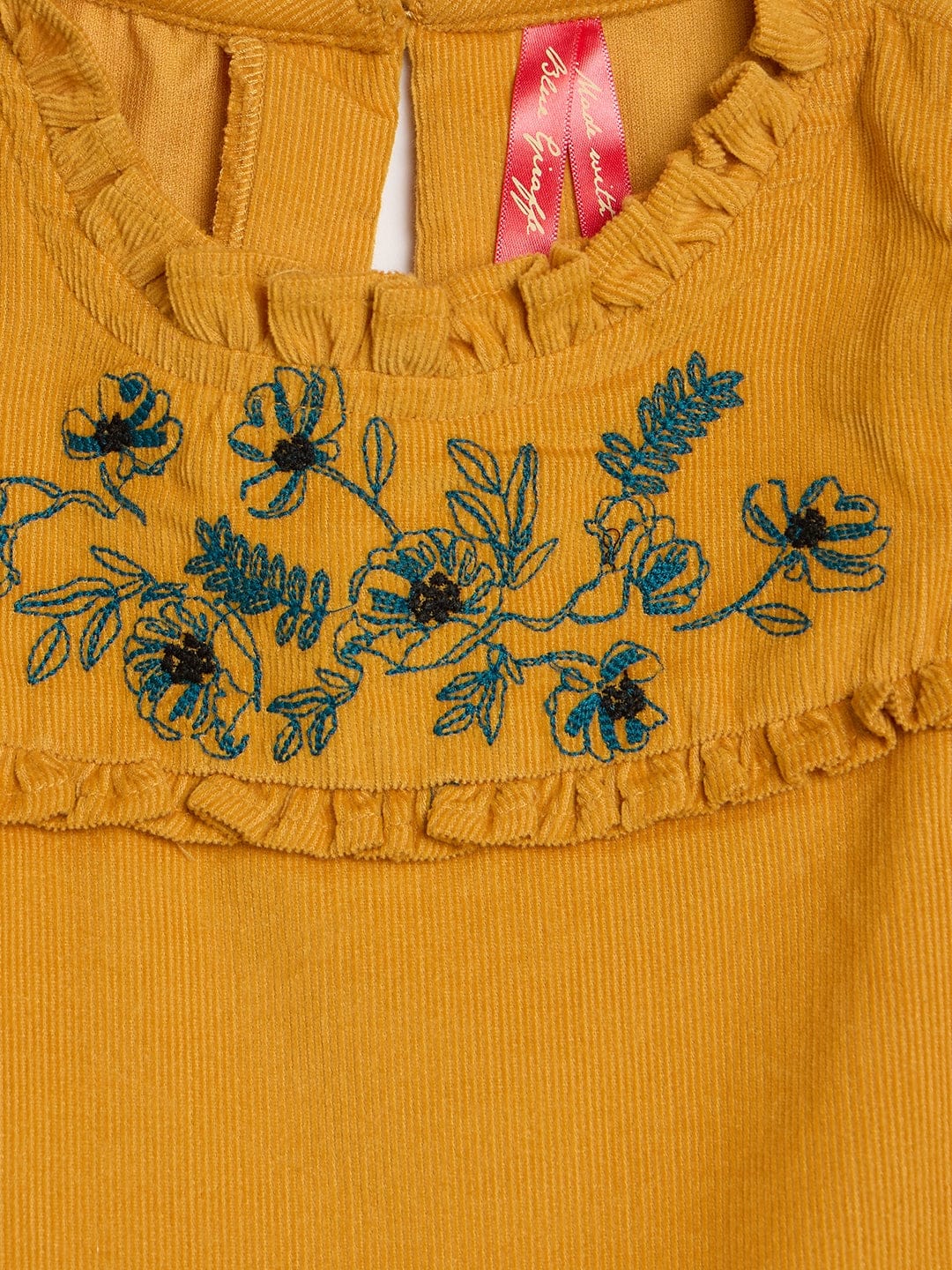 Blue Giraffe Girls Yellow Solid Round Neck Top