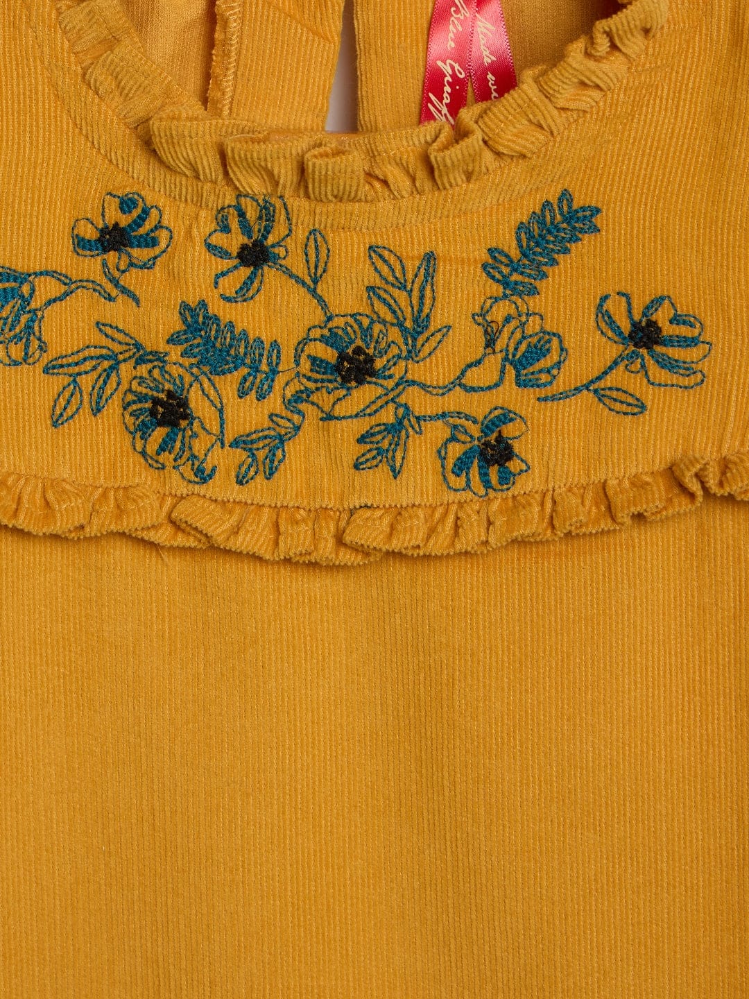 Blue Giraffe Girls Yellow Solid Round Neck Top