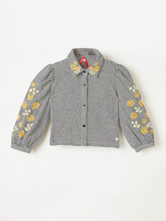 Blue Giraffe Girls Yellow Embroidered Round Neck Top