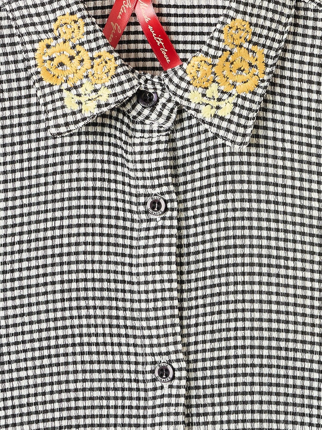 Blue Giraffe Girls Yellow Embroidered Round Neck Top