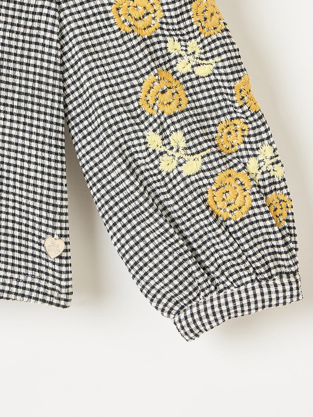 Blue Giraffe Girls Yellow Embroidered Round Neck Top