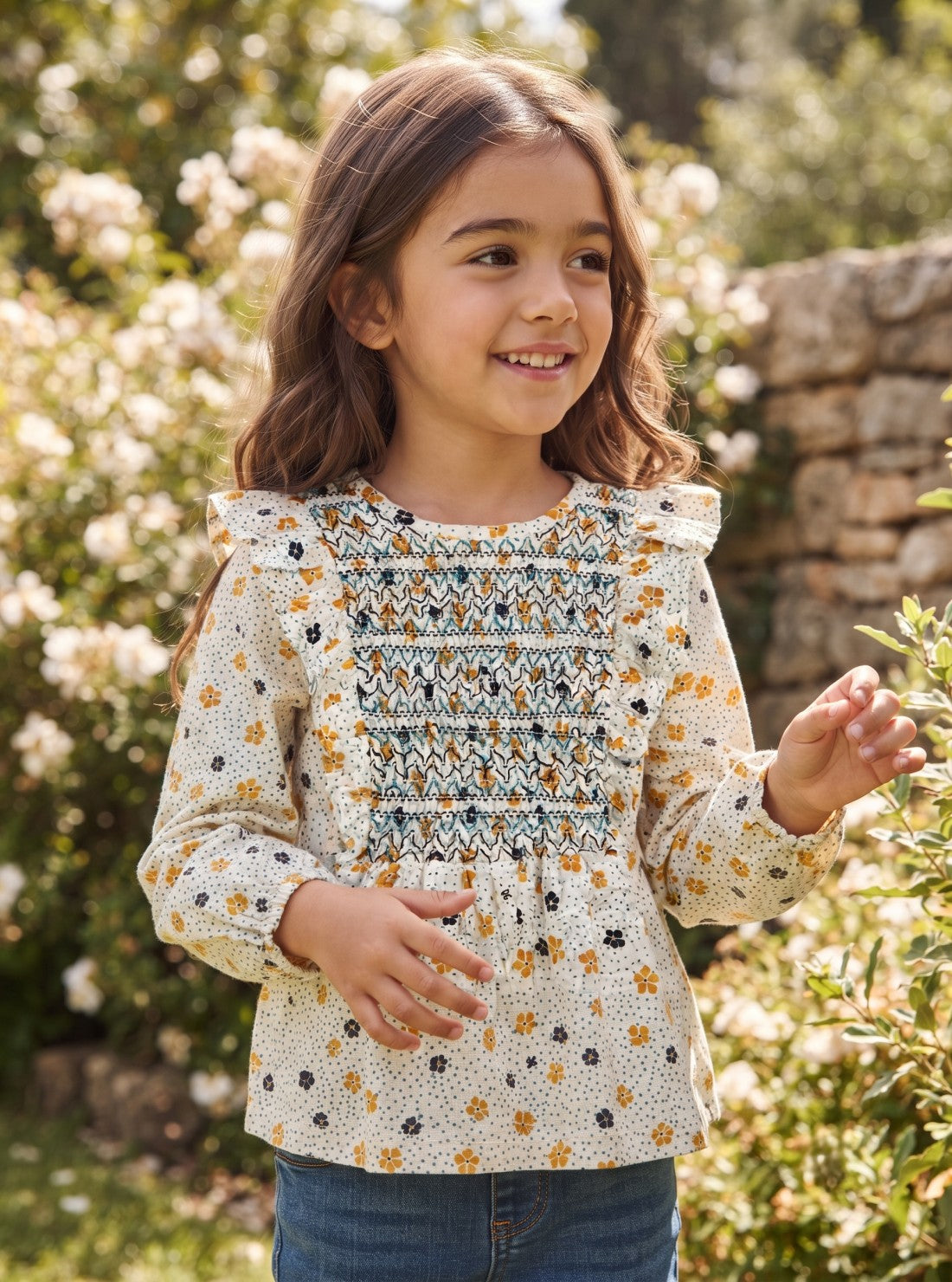 Blue Giraffe Girls Multicolor Printed Round Neck Top