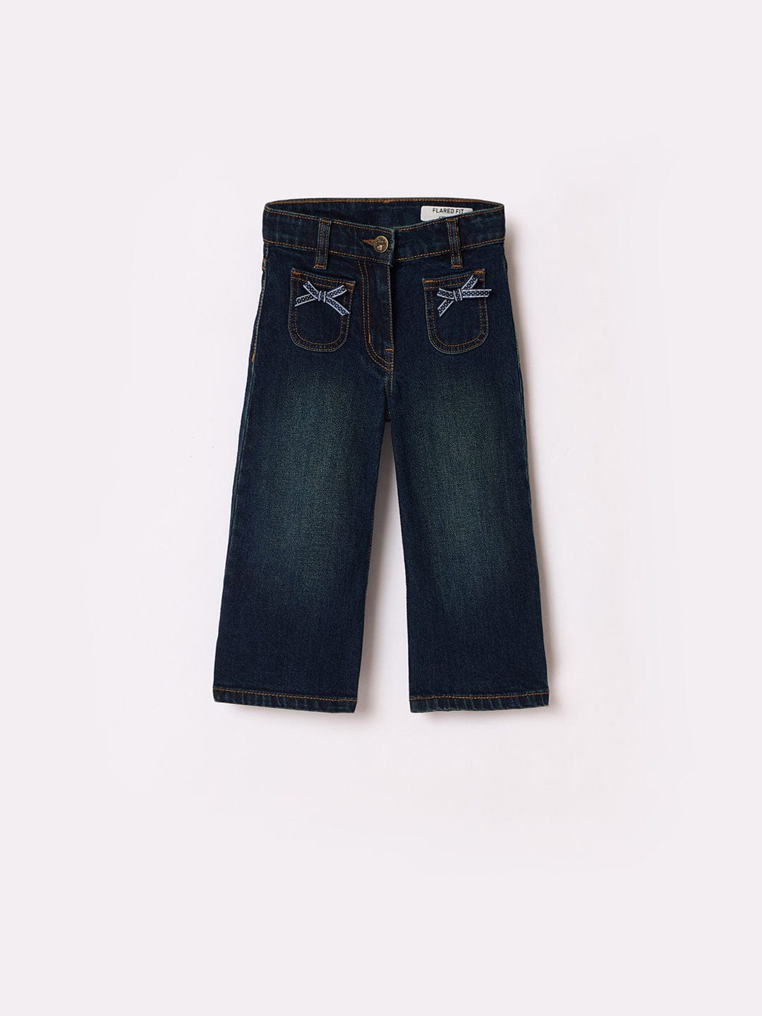 Blue Giraffe Girls Blue Boxy Fit Solid Jeans