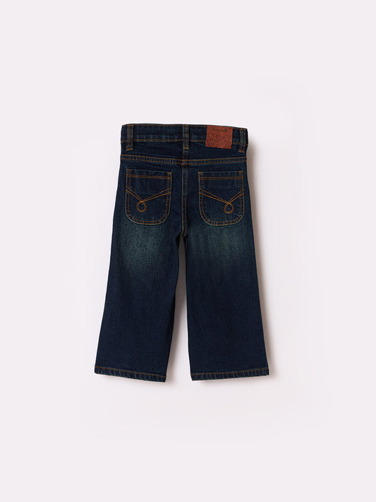 Blue Giraffe Girls Blue Boxy Fit Solid Jeans