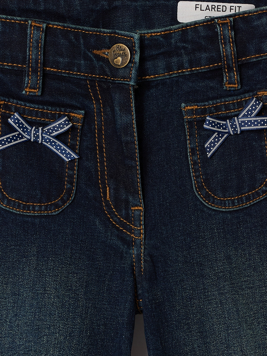 Blue Giraffe Girls Blue Boxy Fit Solid Jeans