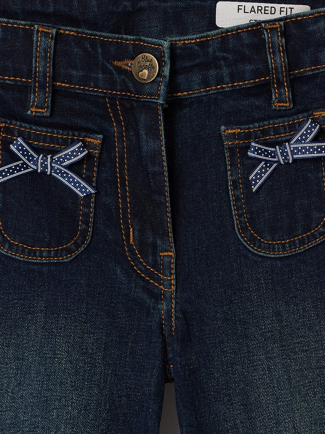 Blue Giraffe Girls Blue Boxy Fit Solid Jeans