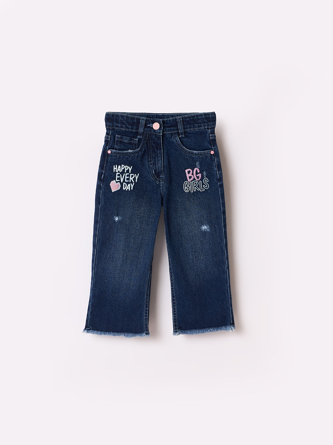Blue Giraffe Girls Blue Boxy Fit Graphic Jeans