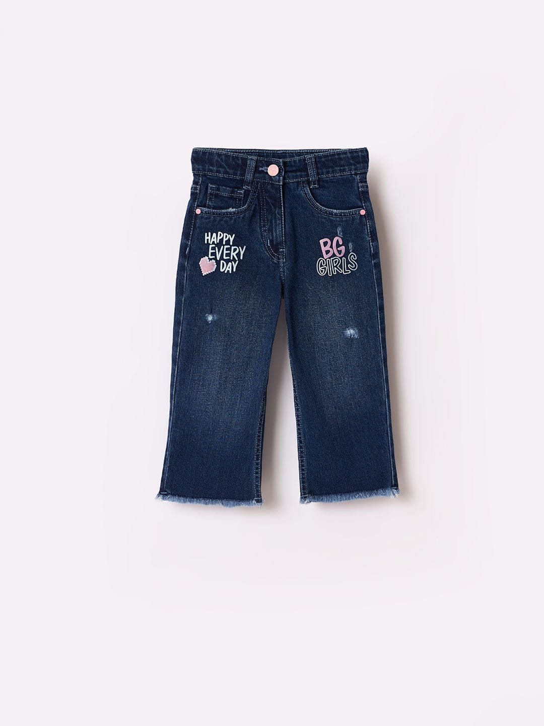 Blue Giraffe Girls Blue Boxy Fit Graphic Jeans