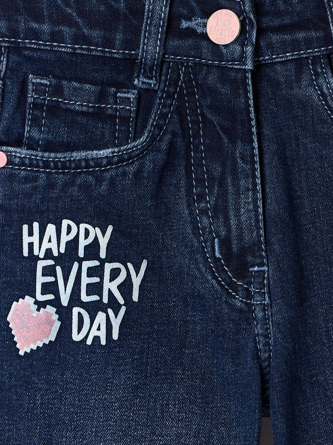 Blue Giraffe Girls Blue Boxy Fit Graphic Jeans