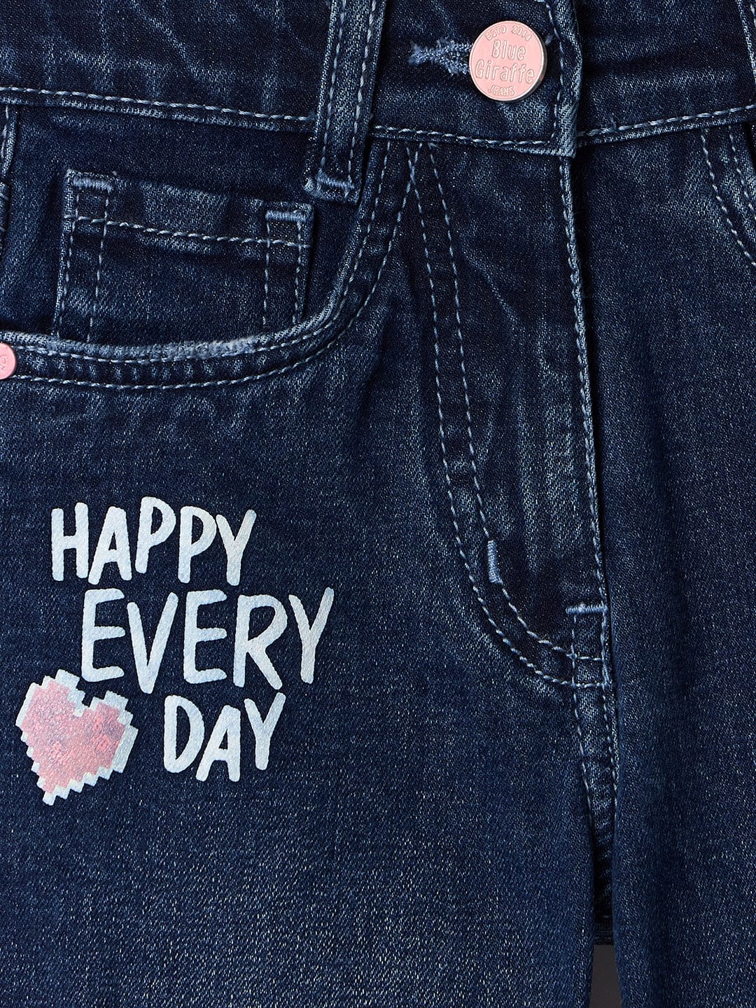 Blue Giraffe Girls Blue Boxy Fit Graphic Jeans