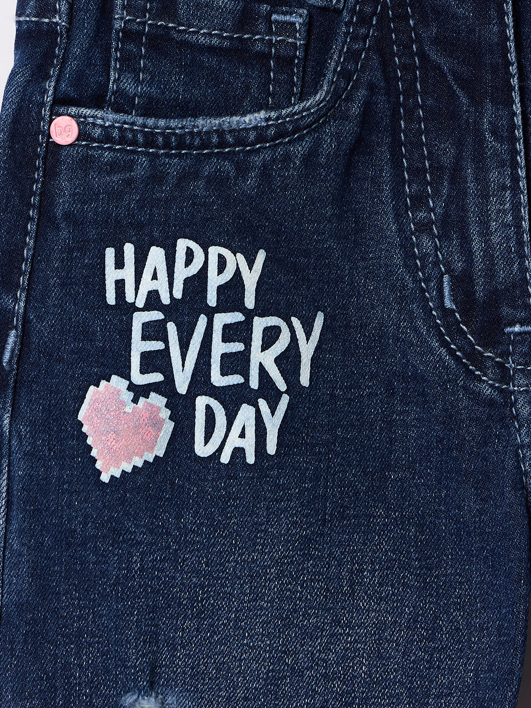 Blue Giraffe Girls Blue Boxy Fit Graphic Jeans