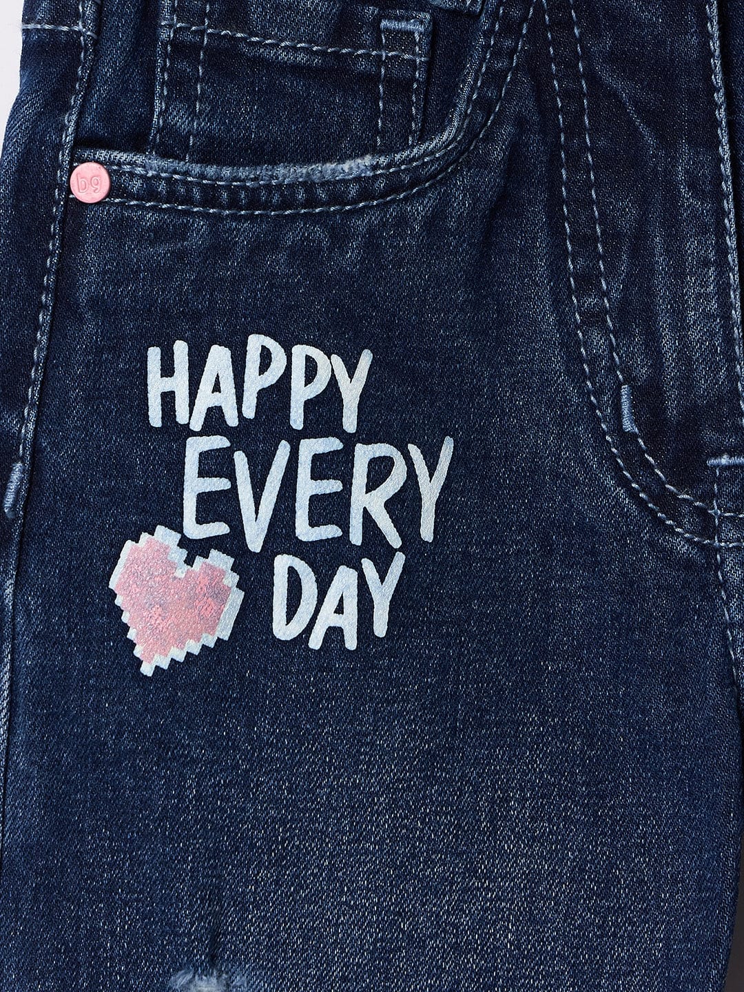 Blue Giraffe Girls Blue Boxy Fit Graphic Jeans